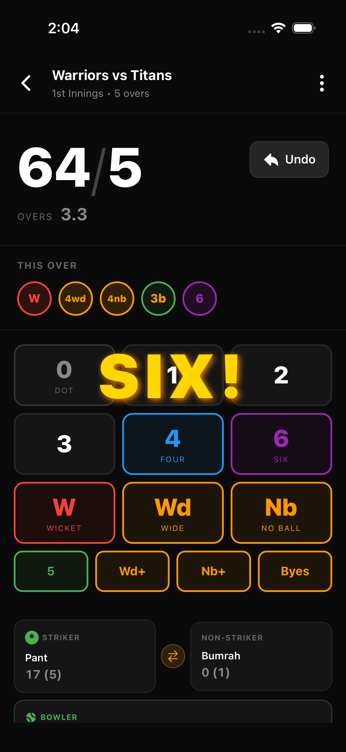 Cricket Calc Scoring Keypad